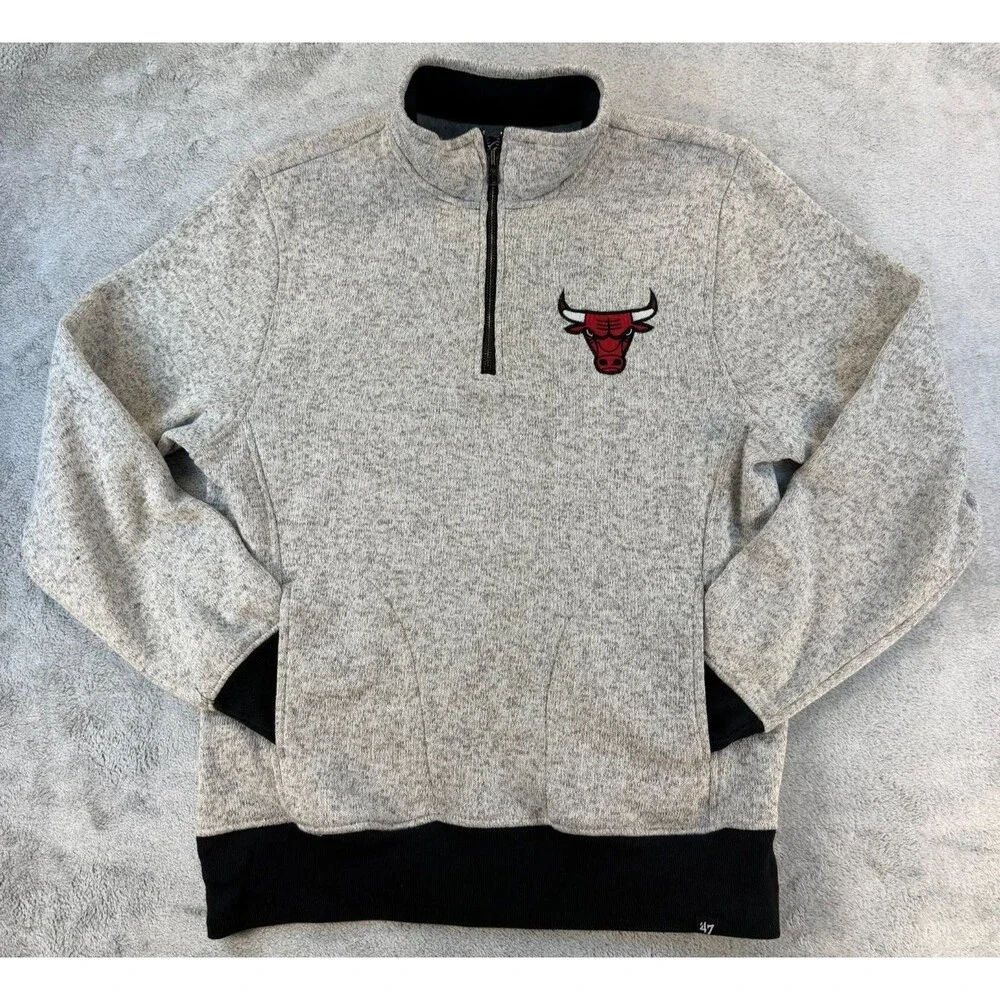’47 Chicago Bulls Men’s Quarter Zip Fleece Pullover Heather Gray Medium
